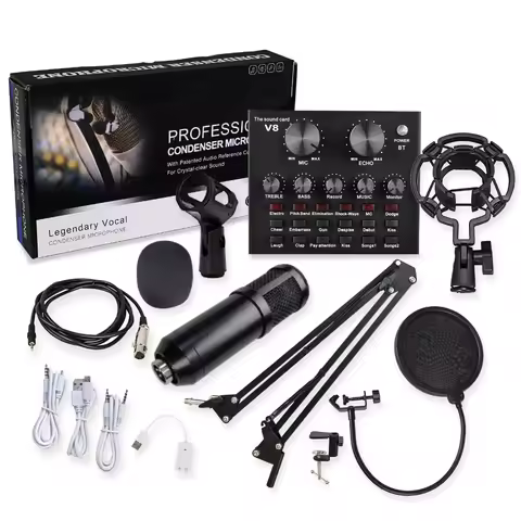BM800 V8 Sound Card Set Professional Audio Condenser Mic Studio Singing Microphone for Karaoke Podca