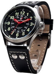 Swiss Tritium Men's Watch - Military Style Tactical Watch with Tritium Illumination, Genuine Leather
