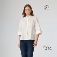 GSP Womans shirt white shirt เสื้อเชิ๊ตผู้หญิง คอตั้ง แขนสามส่วน สีขาว PBBEWH