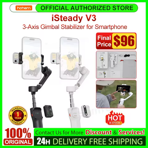 Hohem iSteady V3 3-Axis Smartphone Gimbal Stabilizer AI Tracking Gesture Control Built-in LED Fill L