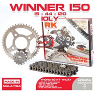 RK Takasago Chain Malaysia - Genuine Winner X 150cc Chain sprocket with specifications 15T 44T 120L