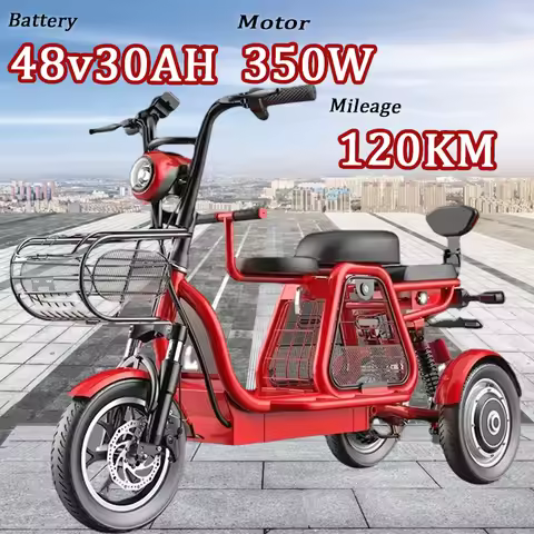 Electric Tricycle 350W48V30AH Lithium Battery E-Bike with Large Storage Basket adult Picking Up Chil