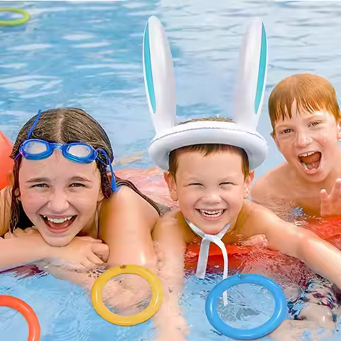 Fun PVC Inflatable Bunny Ears Ring Toss Set Bunny Ears Shape Ring Toss Game Colorful Easter Bunny Ea