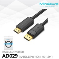 MINDPURE AD029 DP To HDMI Cable 1.5M Display Port Cable