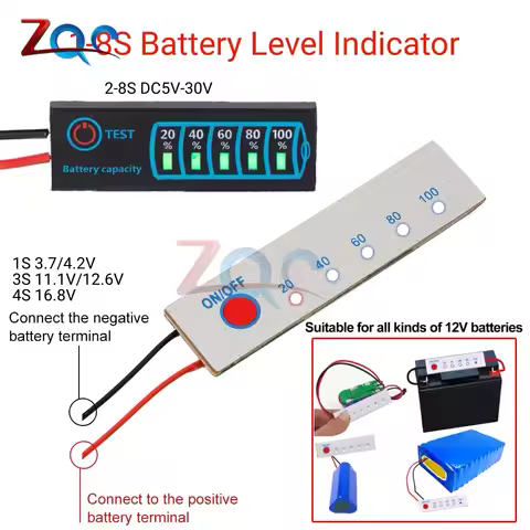 1S-8S Intelligent Battery Display Lithium Battery Level Indicator 3.7-30V 18650 Lipo Li-ion Capacity