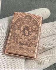 全新有盒Zippo煤油打火機 白度母 紫銅精雕盔甲機