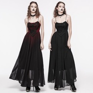 哥德報喪女妖刺繡吊帶禮服 / 連身裙 - 黑 / 紅