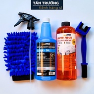Combo 5 món Rửa Sên & Rửa Xe UNITECH (Tẩy lốc máy 850ml + xà bông 1 lít + cọ sên + găng tay san hô +