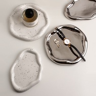 Ins ins Silver Ceramic Tray Jewelry Tray Key Storage Tray Jewelry Display Tray Decoration ins Style 