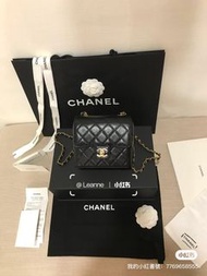 Chanel 22k 山羊皮方胖子 黑色霧金釦 晶片款 mini17
