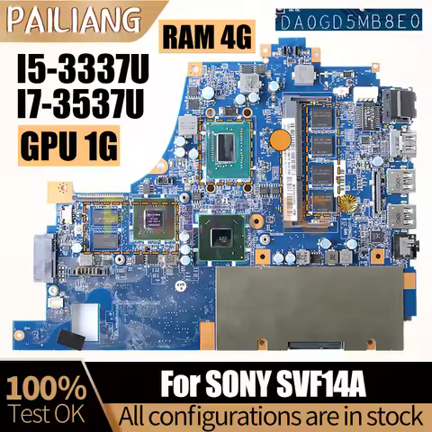 DA0GD5MB8E0 For SONY SVF14A Notebook Mainboard I5-3337U I7-3537U GPU 1G RAM 4G A1946129A A1946131A L
