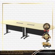 12ft Oval Conference Table 2 Flipper Box | Meja Mesyuarat | Office Meeting Desk | Perabot Pejabat