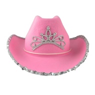 2022 Western Style Pink Cowboy Hat Tiara Cowgirl Cap for Women Girl Tiara Cowgirl Hat Cowboy Cap Bir
