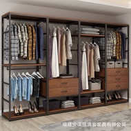 ST-🚢Open Metal Wardrobe Storage Drawer Iron Clothes Rack Bedroom and Household Solid Wood Wardrobe Cloakroom Storage Rac