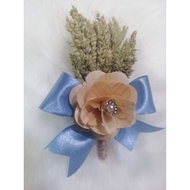 Corsage boho with wood flower dusty blue