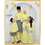 (SOFT YELLOW) SET FAMILY RAYA 2022. BAJU RAYA SEDONDON IBU ANAK. SET IBU AYAH DAN ANAK. KURUNG MODEN SURAIYA