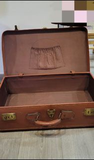 二手復古棕色皮革行李箱,古董收藏