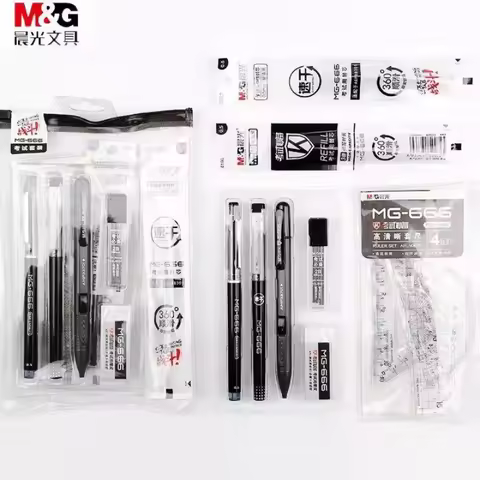 M&G 11pcs Stationery Set, 2B Pencil, Gel Pen and Refills, Ruler, Eraser Including for Primary and Mi