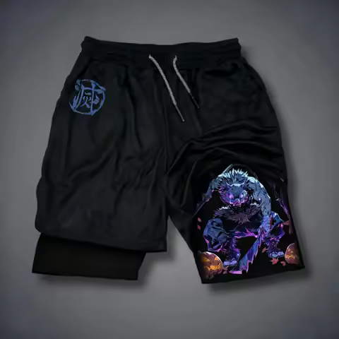 Demon Slayer Anime Halloween Co-branded 2 in 1 Sports Shorts 2025 Summer New Fashion Fitness Swimmin