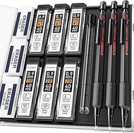 0.9mm Mechanical Pencil Set, 3PCS Metal Mechanical Pencils 0.9mm with 6 Tubes HB & 2B Lead Refills,E