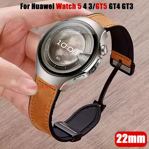 22mm Leather Silicone Strap For Huawei Watch 5/4/3 Pro Magnetic Buckle Band For Huawei Watch GT 6 Pr