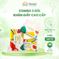 [COMBO 3 PACK 240 SHEETS] 3 Packs of HOMI Premium Tissue 240 Sheets 5 Layers Soft and Smooth, Safe f
