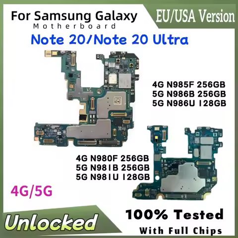 EU/USA Version Motherboard For Samsung Galaxy Note 20 ultra 4G N980F N985F 5G N981U N981B N986B N986