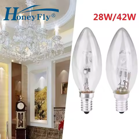 HoneyFly 10pcs C35 Candle Halogen Bulb E14 E27 220V 28W 42W 98*35mm 3000K Halogen Lamp Clear Replace