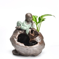 Feng Shui Ornaments Flowing Water Ornaments Little Monk Desktop Flowing Water Ornaments Indoor Small Fountain Flowing Water Device Office Living Room Ceramic Crafts Gifts Fortune-gathering Feng Shui Ornaments Flowing Water Ornaments Good Luck Money-
