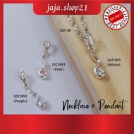 | 925 Silver Necklace Chain + CZ Colour Stone Pendant | Perempuan Rantai Leher+Loket Batu CZ Warna P
