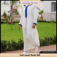 Jubah Putih lelaki Muslimah Jubah Hoodie Lelaki Slim Cotton Kurta Set Kolar Baju Melayu