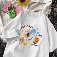 LUXE APPAREL | Doze Off Cat & Coffee Oversized T-Shirt | T-Shirt Top Imported OversizedWanita with C