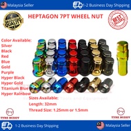 Heptagon Racing Steel Wheel Nut Set (16 pcs + 1 key); Nut Kereta; Chrome; Red; Blue; Black; Rays Nut