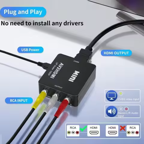 1080P RCA AV To HDMI-compatible Adapter Converter AV2HD Audio Video Cable CVBS AV Adapter with USB C