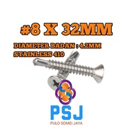 SDS Screw fh 8 x 32 MM Stainless 410 Self Drilling/ 8 x 1.1/4 Inch