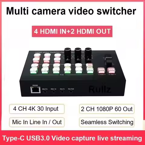 4K 4 Channel HDMI Multi Camera Live Streaming Production Video Mixer Switcher Broadcasting Station S