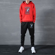 Retail-Wholesale **BK1349-LONG+AA1349 Black Hooded Shirt Set Sweater With LONG Pants Polyester Fabri