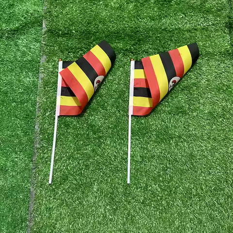 Uganda hand Flag 21*14cm polyester Uganda Hand Waving Flags With plastic pole For Sports Activity Ho