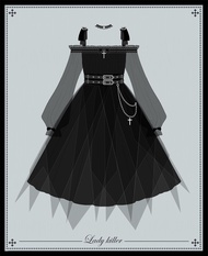 ชุดเดรสล็อติตาสีดำมินิแอนgel Original Gothic แขนยาวผ้าโปร่ง กระโปรงทรงเอ พร้อมเข็มขัดเอว ชุดเดรสแฟชั