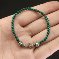 C *.H Original Label 1: 1 4MM Natural Malachite 925 Silver Bead Bracelet Hip Hop Trendy Unique Cross