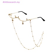 Alittlesearch Vintage Glasses Metal Frame Half Without Lens Girls Chic Cosplay Party Decoration Lensless Metal Half Frame Glasses With Chain MY