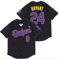 IMPORTED EMBROIDERY JERSEY BASEBALL SHIRT LA LOS ANGELES DODGERS 8/24 KOBE BRYANT BLACK PURPLE