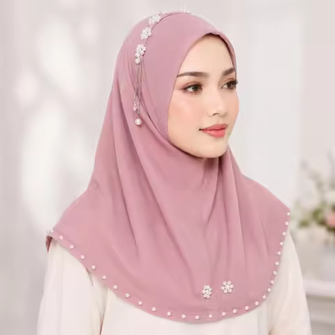 Instant Hijab Pearl Crystal Crepe Soft Tudung Sarung for Muslim Women Premium Easy Wear Raya Prayer