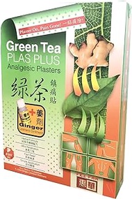 Fei Fah Green Tea Plas Plus Analgesic Plasters with Ginger Liniment Ointment - ULTRA PENETRATION + FAST RELIEF &amp; EFFECTIVE UP TO 10 HOURS (15 x 12 cm x 12 patches + 4 x 5ml Ginger L iniment Ointment)