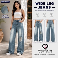 UNISOO JEANS - CK8006-1 Highwaist Jeans | Ripped Jeans | Wide Leg Jeans Wanita | Loose Jeans | Casua