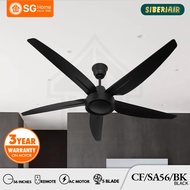 SIBERIAIR CF-SA56-BK 56" (BLACK COLOR) AC MOTOR 5 SPEED 5 ABS BLADE REMOTE CONTROL CEILING FAN