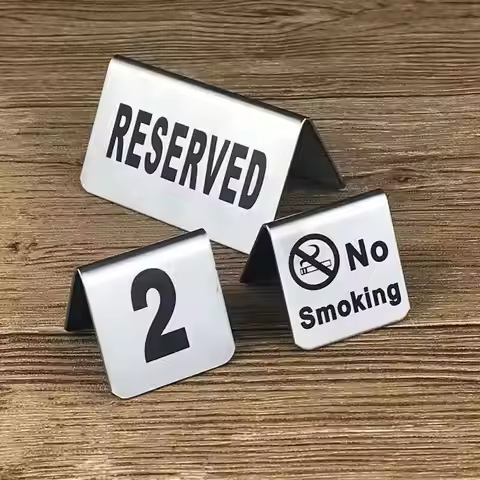5pcs Metal No Smoking Warning Sign Signage Board Plate Restaurant Table Number Place Card Holder Res