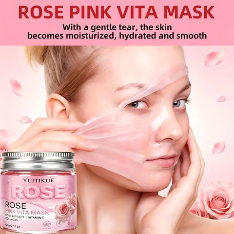 YUITIKUE Rose Pink Vita Peel Off Mask 60g Collagen Vitamin C Hydrating Brightening Moisturizing Faci