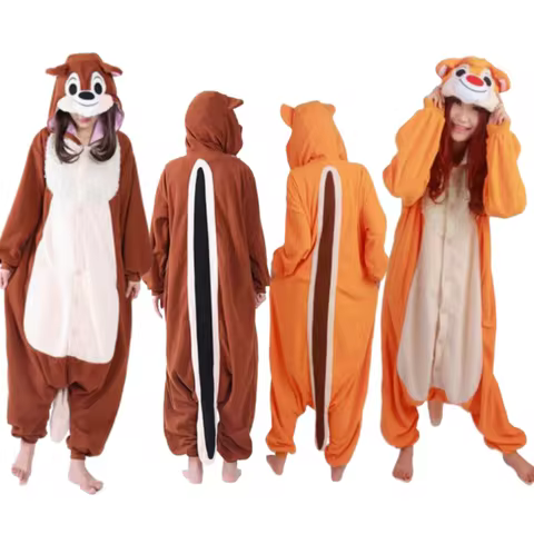 New Disney Anime Chip&Dale New Pajama Cartoon Jumpsuit Cute Flower Spirit Mouse Female Winter Pajama