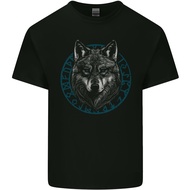 A Wolf In Viking Symbols Text Valhalla Mens Tshirt Tee